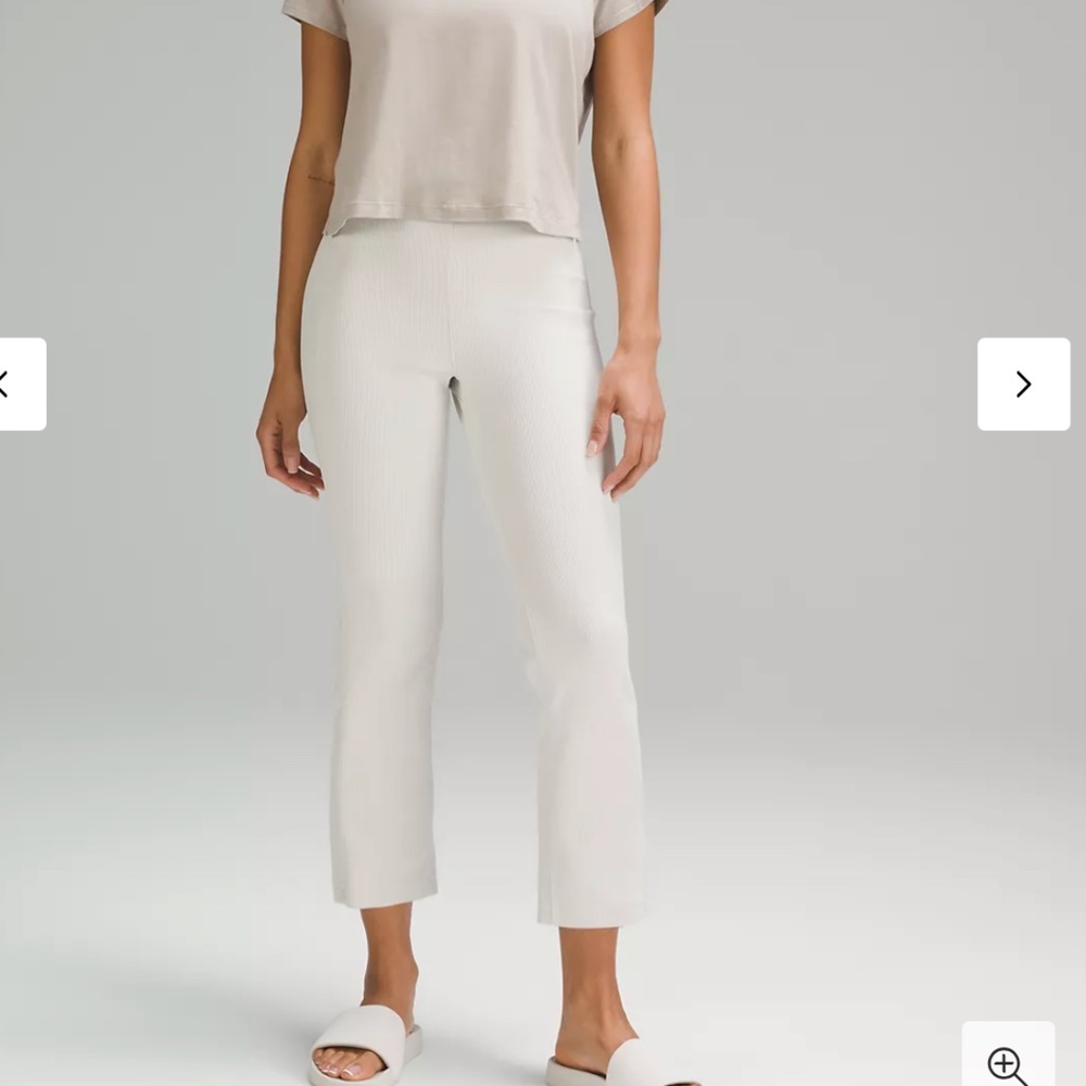 NWT- Ribbed Softstreme Zip-Leg High-Rise Cropped Pant 25"- BONE